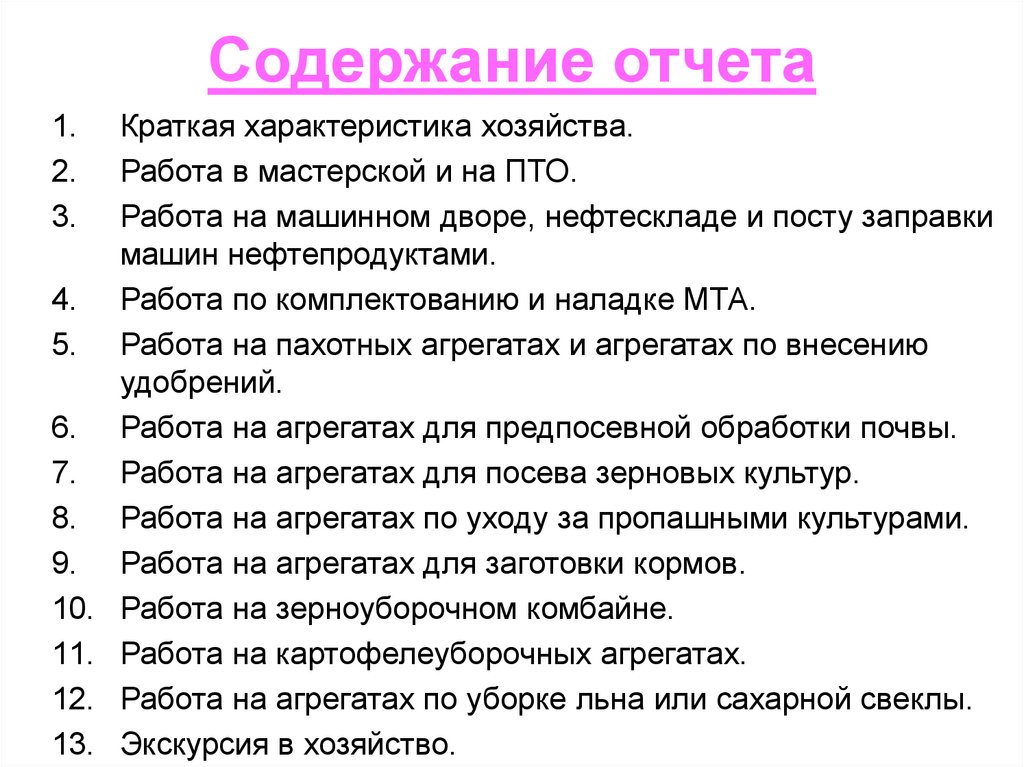 Содержание отчета