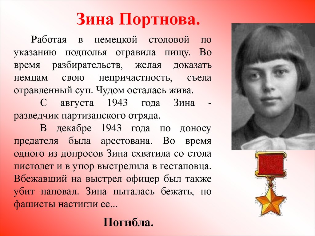 Подвиг портновой зинаиды. Зина Портнова герой Великой Отечественной войны. Зина Портнова герой Великой Отечественной войны портрет.