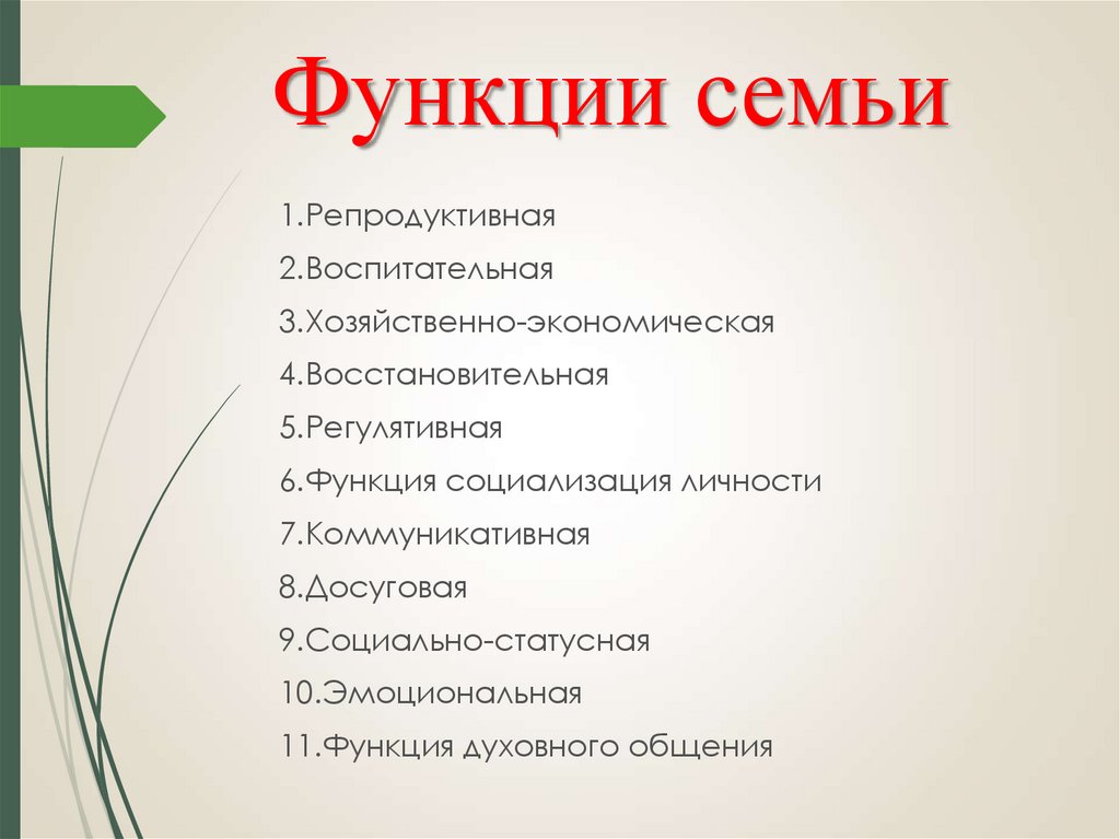 Выберите функции семьи