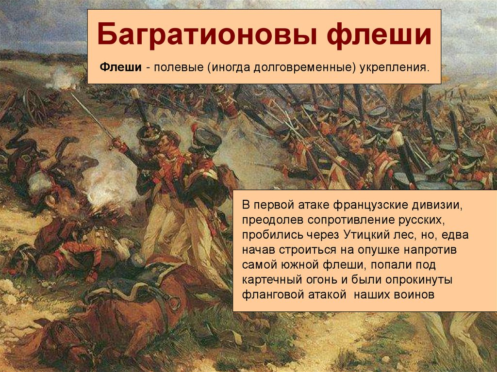 Укажите название и автора картины бородинское сражение. Бородинская битва Багратионовы флеши. Багратионовы флеши Бородинское сражение. Багратионовы флеши это 1812 года.