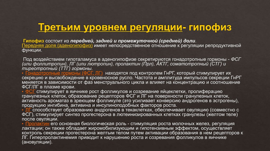Третьим уровнем регуляции- гипофиз