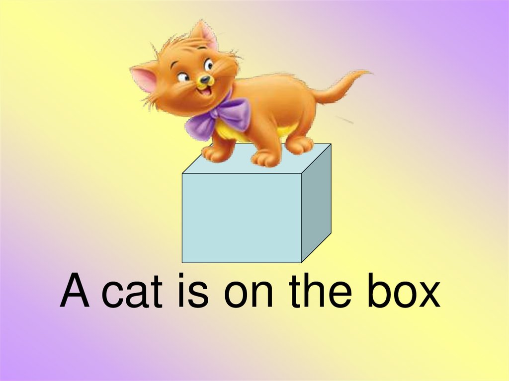 The cat he is black. The Cat is on the Box. In the Box на английском для детей. Картинка on the Box. The Cat is under the Box.