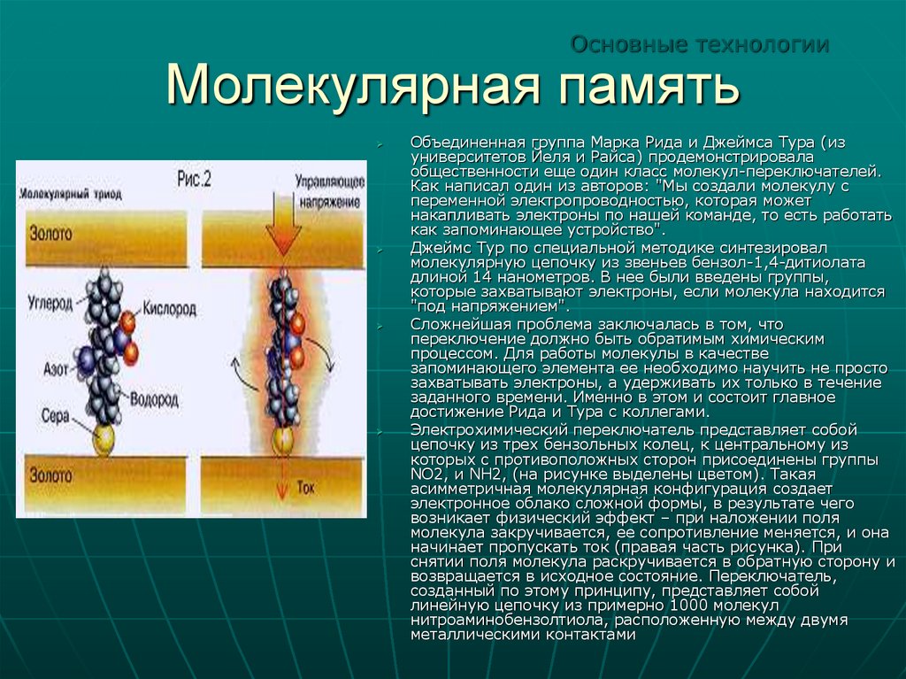 Молекулярная работа. Молекулярная память. Молекулярные основы памяти. Молекулярная память компьютера. Молекулярные переключатели.