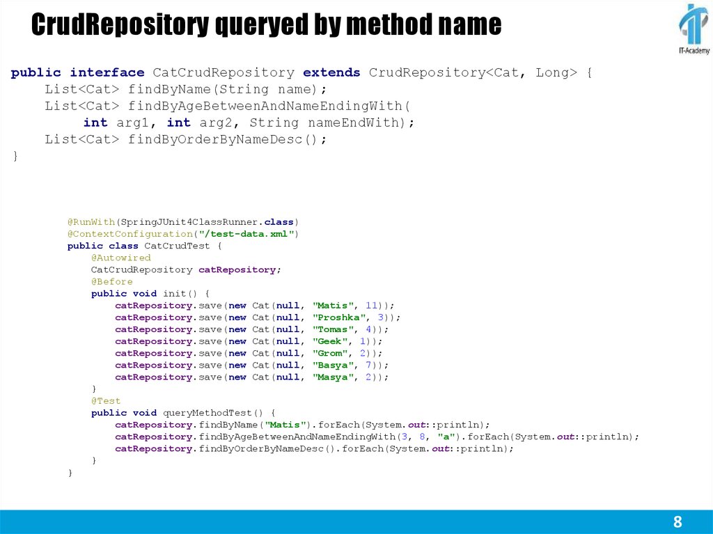 CrudRepository queryed by method name