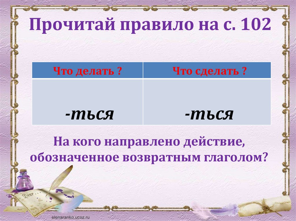 Презентация к уроку русского языка 4 класс возвратные глаголы