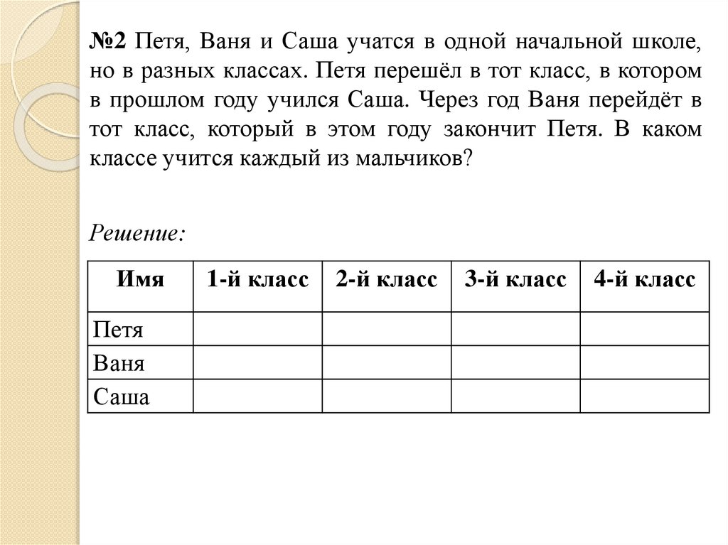 Задачи решение с помощью таблицы