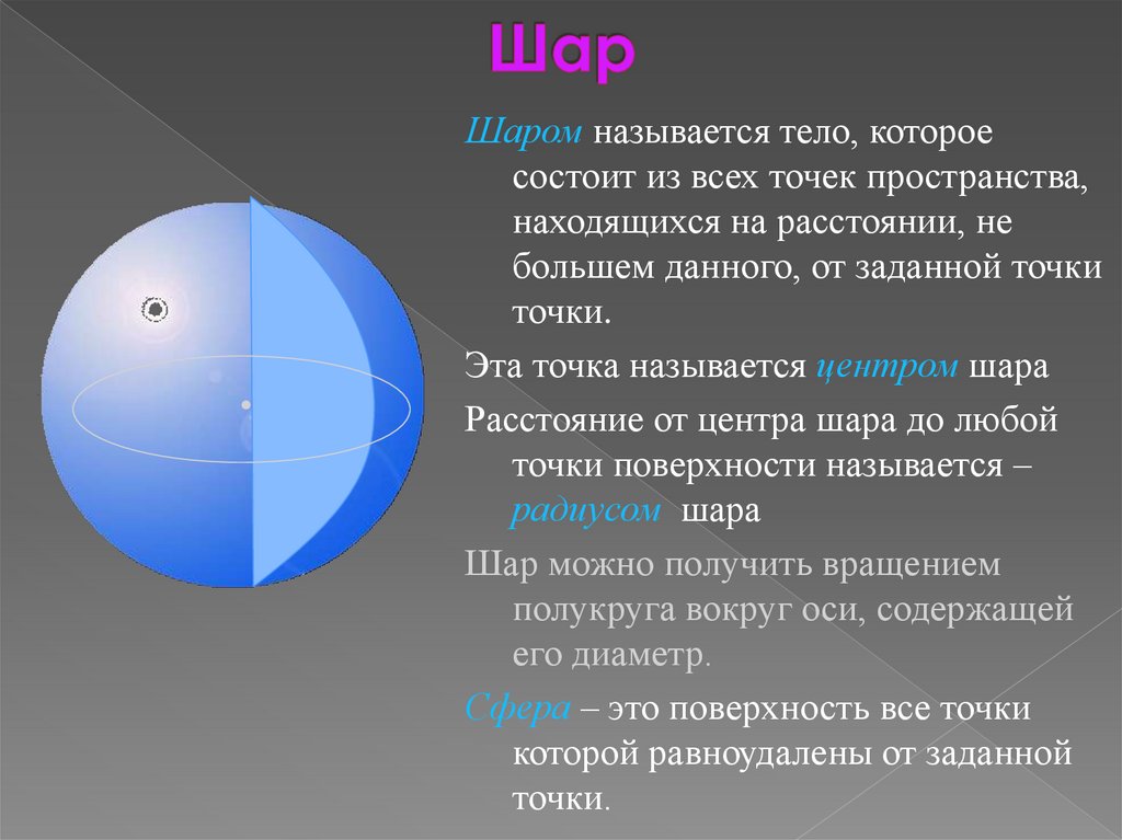 Вращение полукруга вокруг диаметра. Шар для презентации. Как называется центр шара. Что называется диаметром шара. Элементы шара.