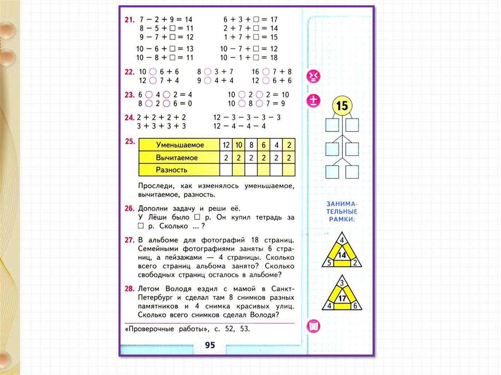 Закрепление и обобщение знаний по теме табличное сложение и вычитание презентация