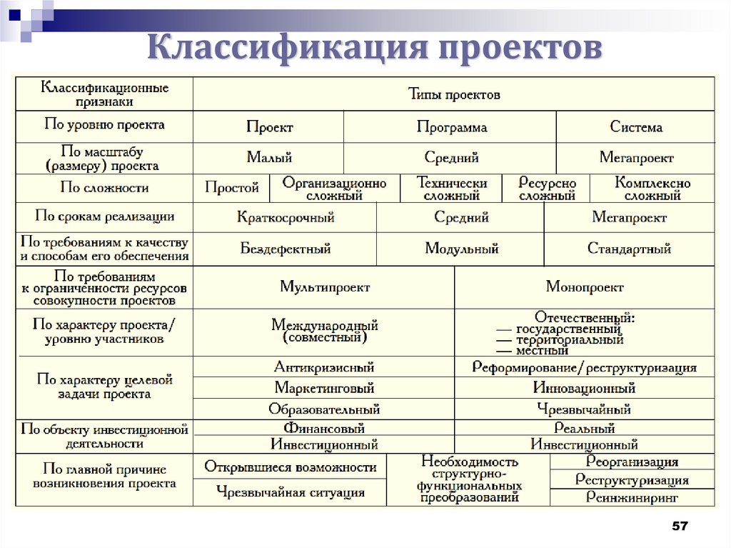 Уровень проекта классификация