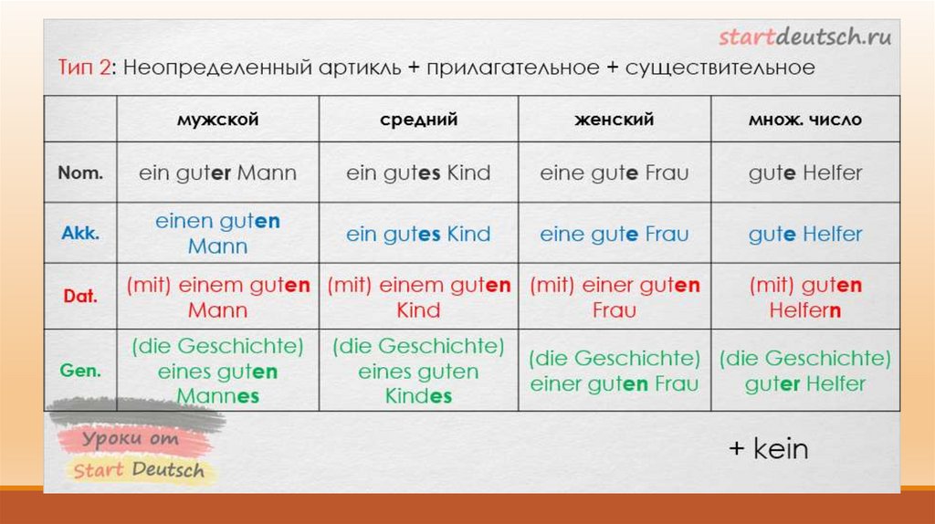 Артикли прилагательных в немецком