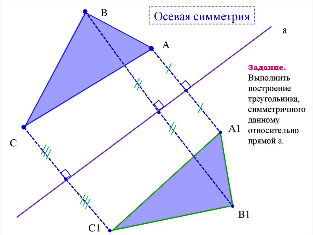 Треугольник относительно прямой. Осевая симметрия. Осевая и Центральная симметрия. Построение осевой симметрии. Осевая симметрия в геометрии.