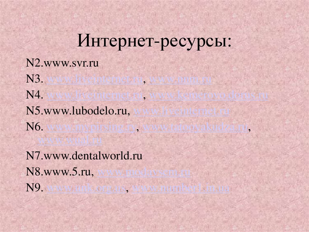 Интернет-ресурсы: