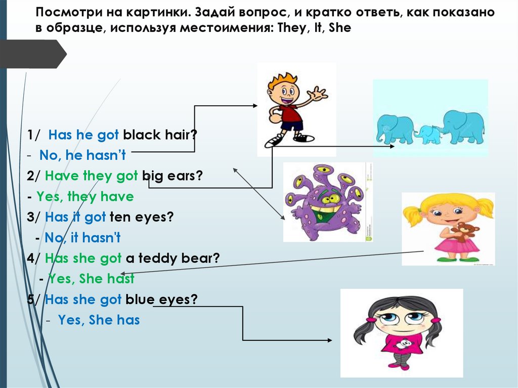 Ответь на вопросы как показано в образце has the Dog got big Ears. Разница между have и have got. 3 Примера с has. Задай вопросы пользуясь подсказкой.