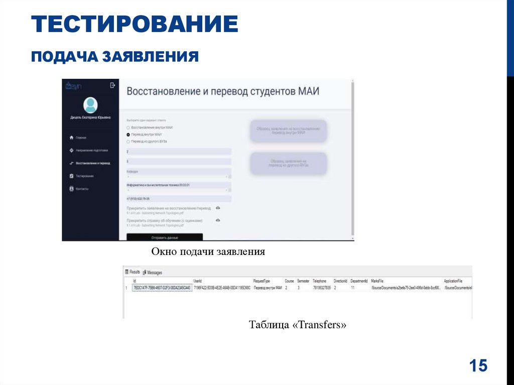 Тестирование подача заявления