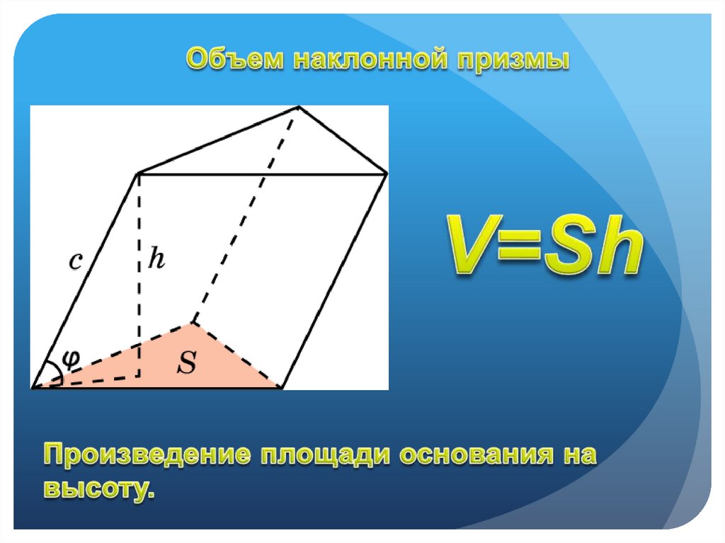 Боковая и полная поверхность наклонной призмы. Объем треугольной Призмы формула. Формула вычисления объема наклонной Призмы. Объем наклонной треугольной Призмы формула. Площадь боковой поверхности наклонной треугольной Призмы.