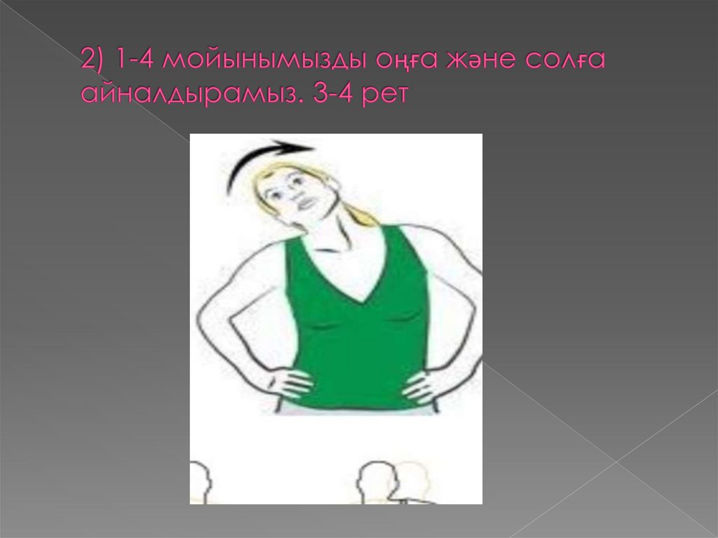 2) 1-4 мойынымызды оңға және солға айналдырамыз. 3-4 рет