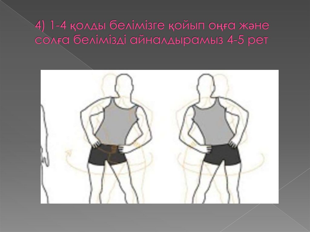 4) 1-4 қолды белімізге қойып оңға және солға белімізді айналдырамыз 4-5 рет