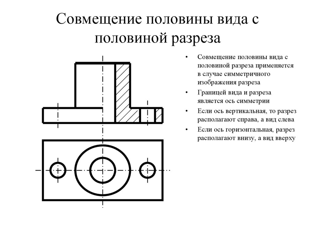 Совмещение вида с разрезом на чертеже