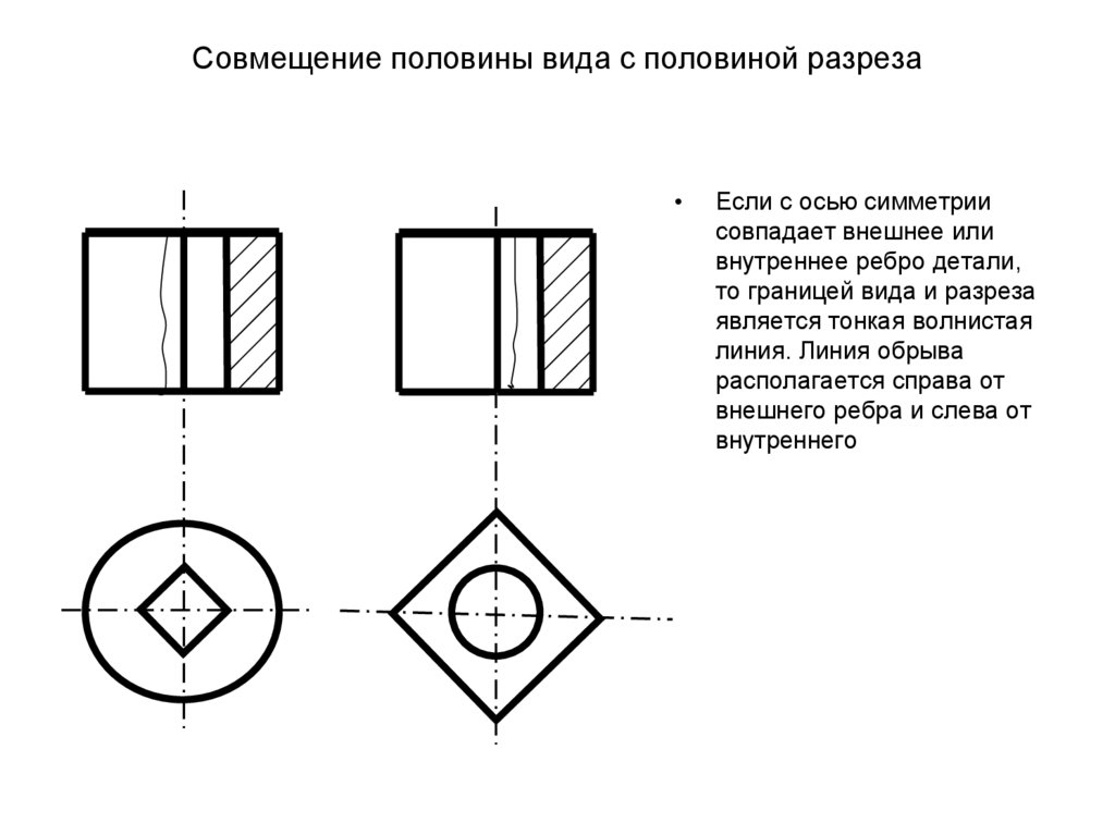 Совмещение вида с разрезом на чертеже