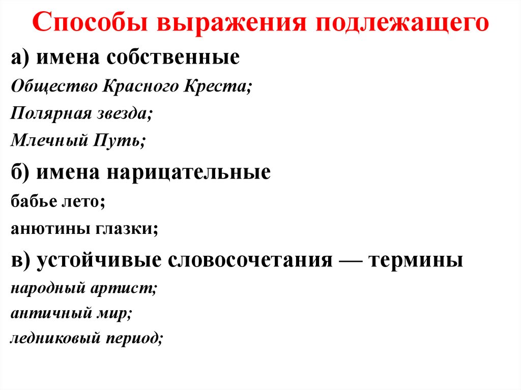 Способы выражения подлежащего словосочетанием