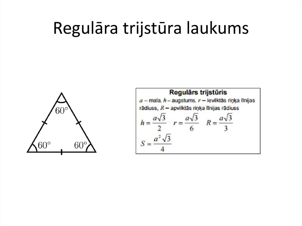 Regulāra trijstūra laukums