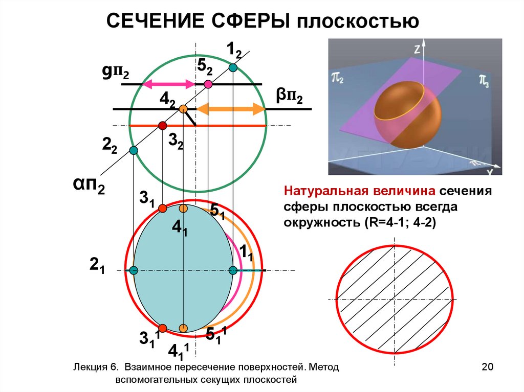 Область величина сфера картина. Сечение сферы плоскостью перпендикулярной диаметру. Сечение сферы двумя плоскостями. Шар и сфера их сечения касательная плоскость к сфере.