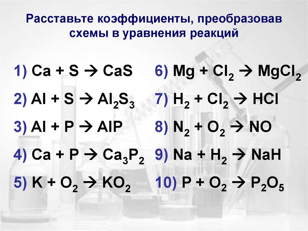 Тест химические уравнения реакций. Коэффициенты в химических уравнениях. Схема химического уравнения. Дописать уравнения химических реакций. Коэффициенты в схемах химических реакций.