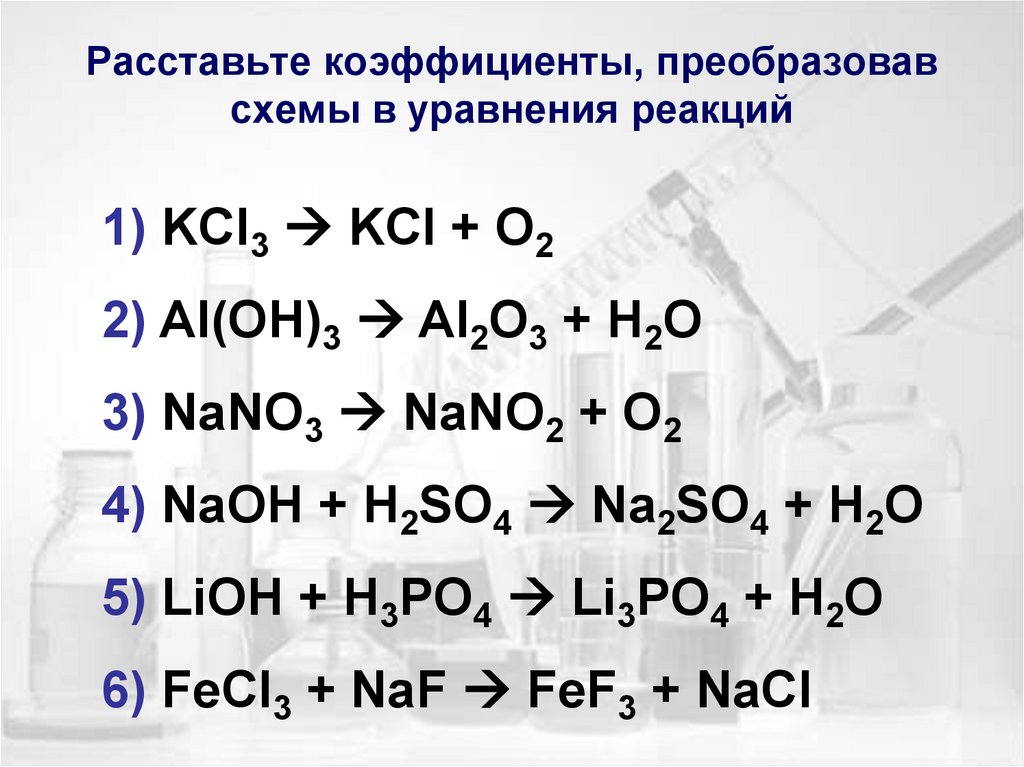 Расставьте коэффициенты в приведенных ниже схемах химических реакций дайте характеристику каждой из