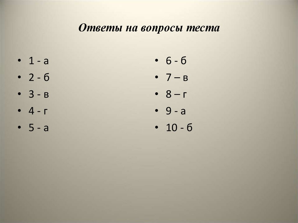 Ответы на вопросы теста