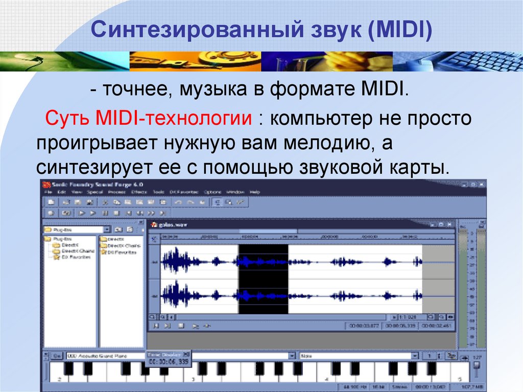 Запись музыкальных произведений в формате midi. Midi звуковой Формат. Синтезированный звук. Возможности звукового формата Midi.