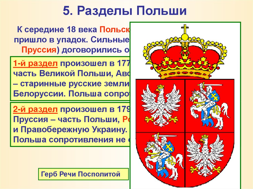 Разделы польши презентация