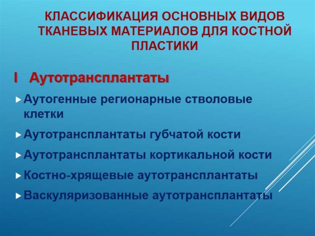 Классификация основных видов тканевых материалов для костной пластики