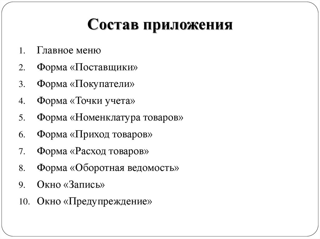 Состав приложения