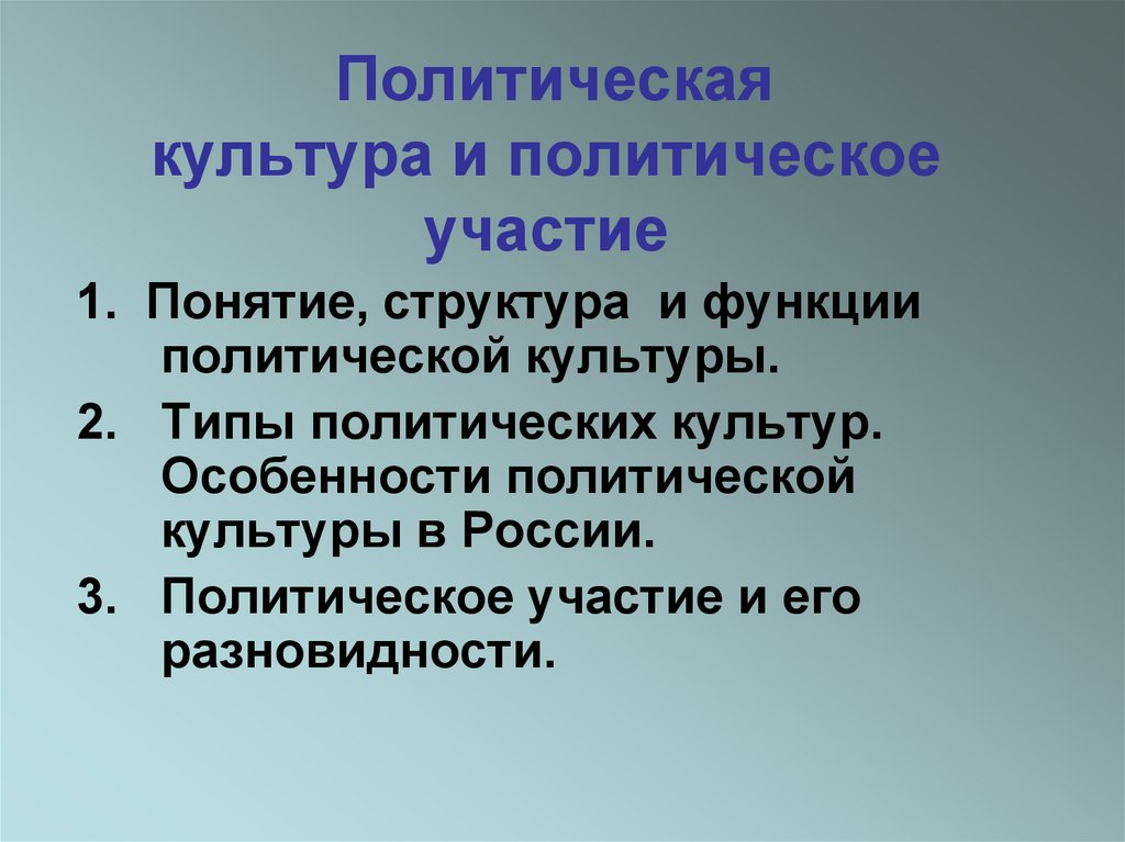 Политическая культура и политическое участие презентация