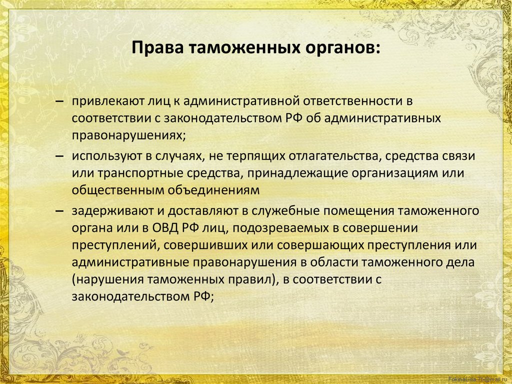 Полномочия таможенной службы