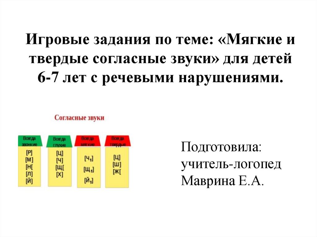 Игровые задания по теме: «Мягкие и твердые согласные звуки» для детей 6 ...