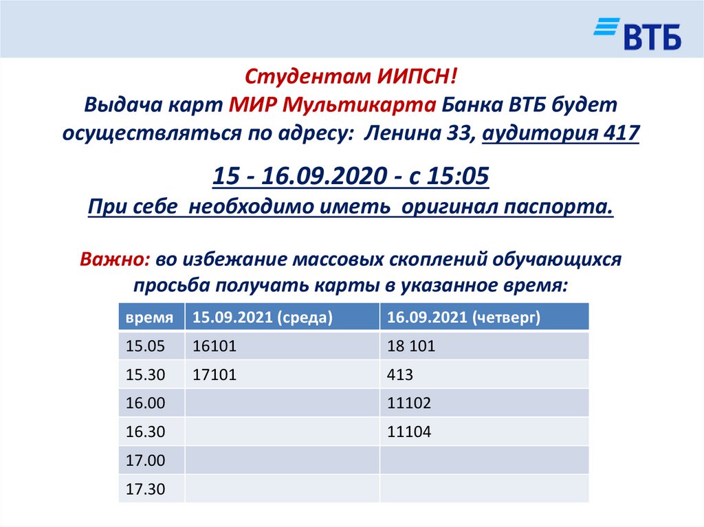 Выдача карт список. Предоставление карты.