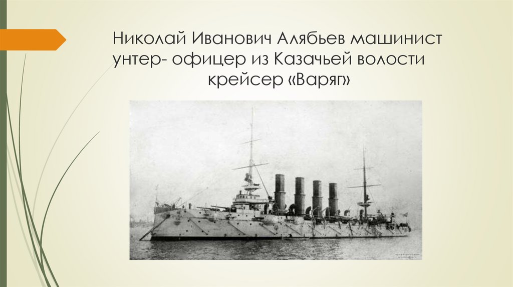 Николай Иванович Алябьев машинист унтер- офицер из Казачьей волости крейсер «Варяг»