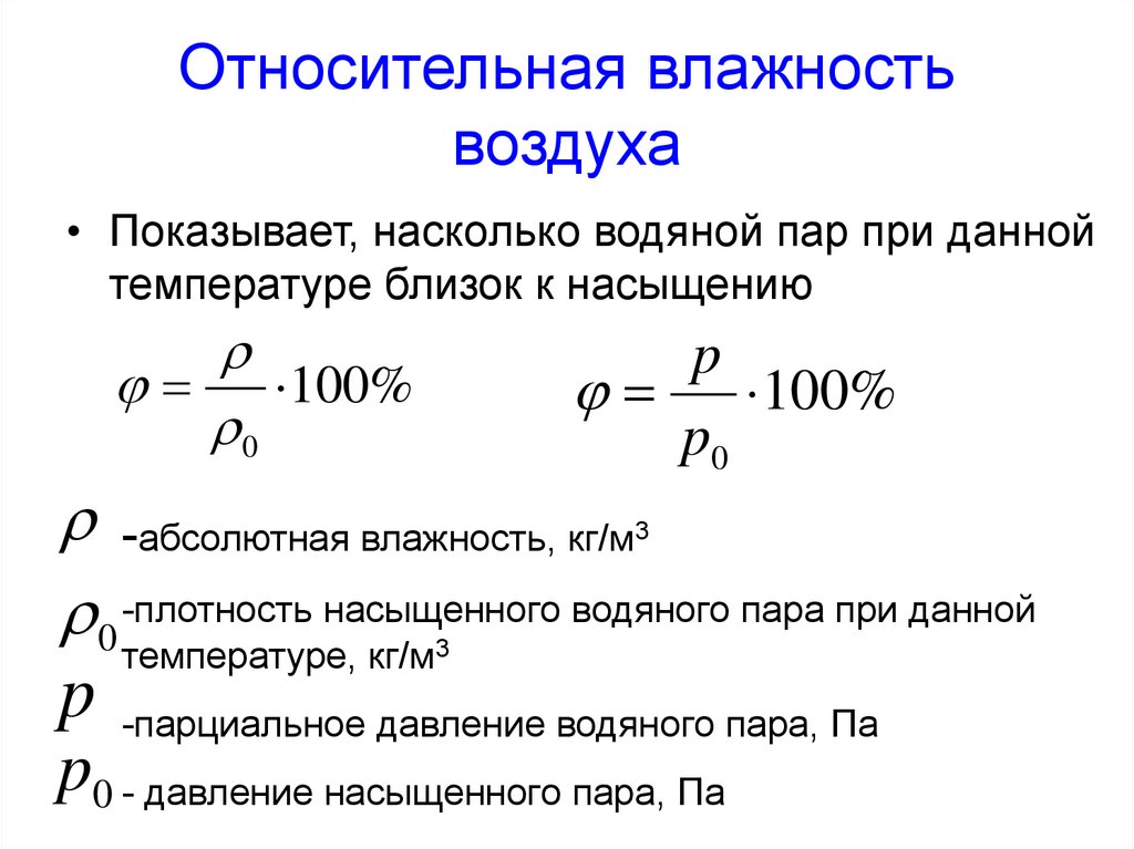 Условия влажности воздуха