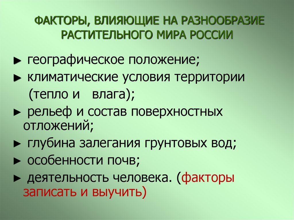 Факторы влияющие на образование природных зон