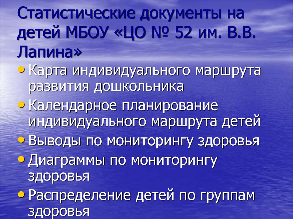 Статистические документы на детей МБОУ «ЦО № 52 им. В.В. Лапина»