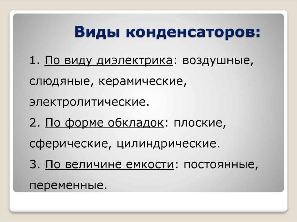 Виды конденсаторов: