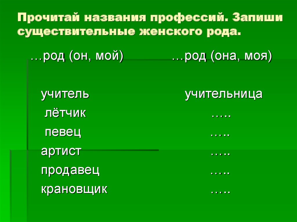 Названия профессий женского рода