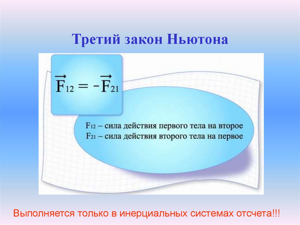 Сила третьего закона ньютона. Третий закон Ньютона. Первый закон Ньютона математическая запись.