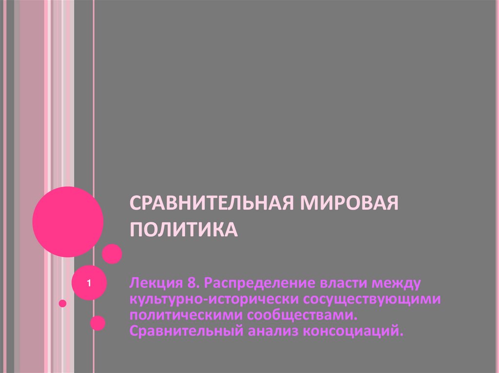 Мировые сравнения. Международная и сравнительная политика. Распределение власти в мировой политике. Консоциация.