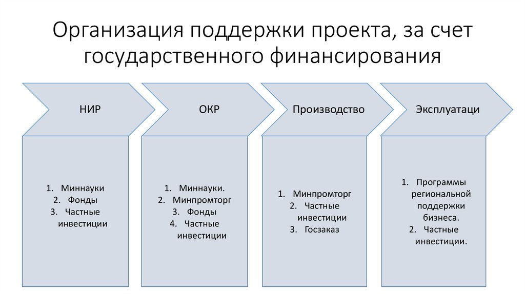 Организация поддержки проекта, за счет государственного финансирования
