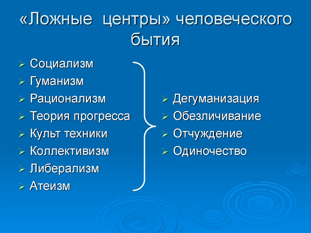 «Ложные центры» человеческого бытия