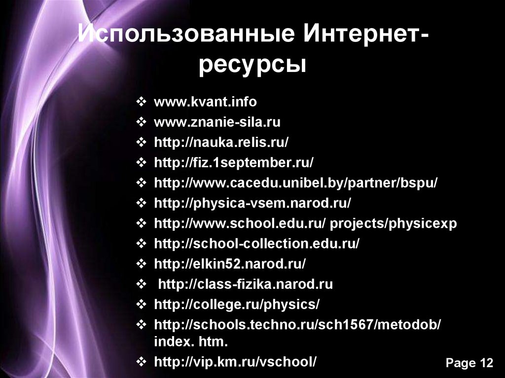 Использованные Интернет- ресурсы