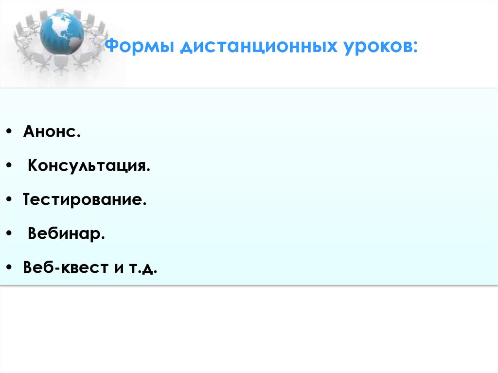 Формы дистанционных уроков: