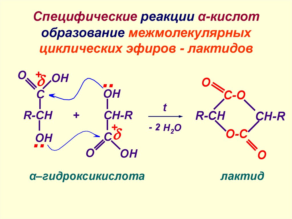 При дегидратации молочной кислоты образуется. Молочная кислота лактид. Лактид оксимасляной кислоты. Лактид образование. Специфические реакции гликолевой кислоты.